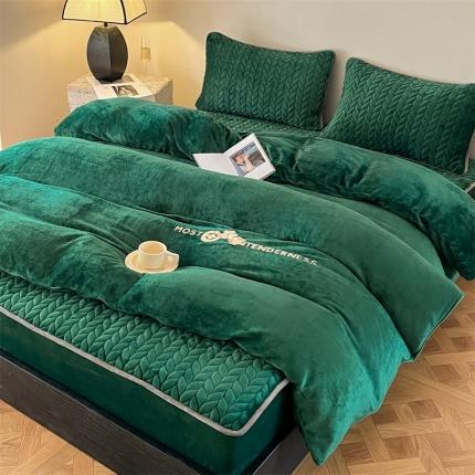 91家纺网 家纺一手货源 找家纺 （总）欧邦 轻奢牛奶绒刺绣夹棉床笠单品可组合三件套四件套