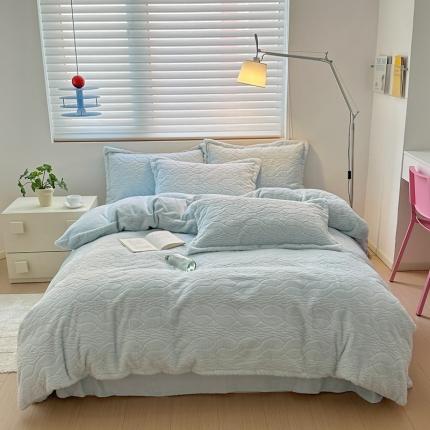 91家纺网 家纺一手货源 找家纺 N先生 2024秋冬新款320克9斤重兔毛四件套-娜美系列 娜美-蓝