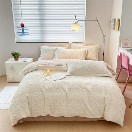 91家纺网 家纺一手货源 找家纺 N先生 2024秋冬新款320克9斤重兔毛四件套-娜美系列 娜美-奶白