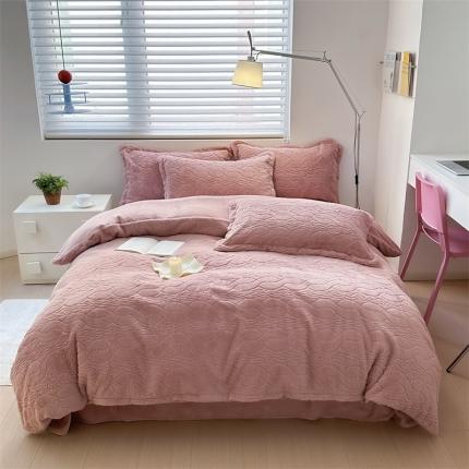 91家纺网 家纺一手货源 找家纺 N先生 2024秋冬新款320克9斤重兔毛四件套-娜美系列 娜美-豆沙