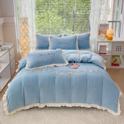 91家纺网 家纺一手货源 找家纺 菲儿家纺 2023新款牛奶绒平绣四件套-黛茜 黛茜-蓝