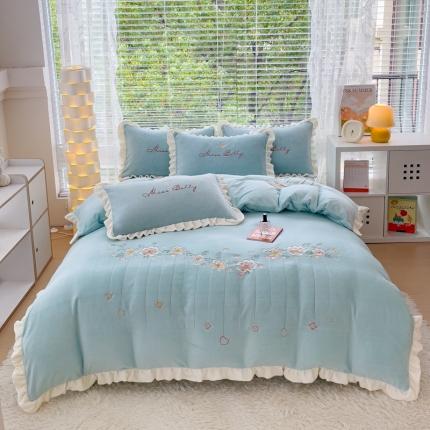 91家纺网 家纺一手货源 找家纺 菲儿家纺 2023新款牛奶绒平绣四件套-黛茜 黛茜-绿