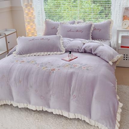 菲儿家纺 2023新款牛奶绒平绣四件套-黛茜 黛茜-紫