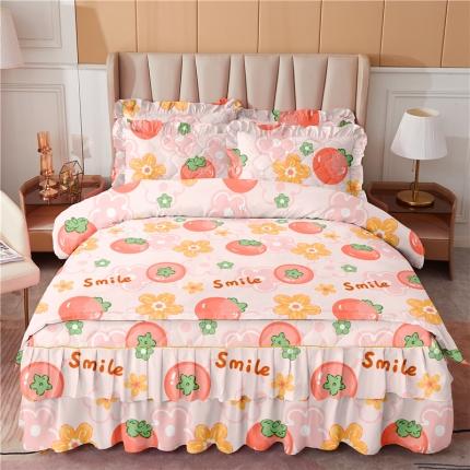 91家纺网 家纺一手货源 找家纺 优家居 2025新款芦荟棉双层边夹棉床裙四件套 柿柿如意