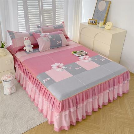 91家纺网 家纺一手货源 找家纺 优家居 2025新款芦荟棉双层边韩版公主风花边三件套外贸直播爆款 花仙子