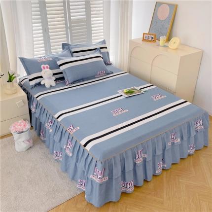 91家纺网 家纺一手货源 找家纺 优家居 2025新款芦荟棉双层边韩版公主风花边三件套外贸直播爆款 简单时光