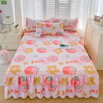 91家纺网 家纺一手货源 找家纺 优家居 2025新款芦荟棉双层边韩版公主风花边三件套外贸直播爆款 柿柿如意