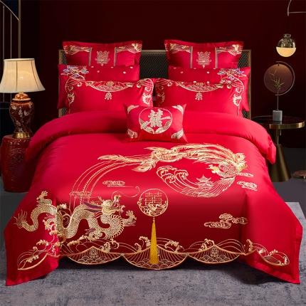 91家纺网 家纺一手货源 找家纺 振翼 2025新款40s全棉丝光喷气婚庆四件套多件套 百年同心