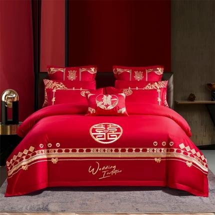 91家纺网 家纺一手货源 找家纺 振翼 2025新款40s全棉丝光喷气婚庆四件套多件套 甜蜜婚礼