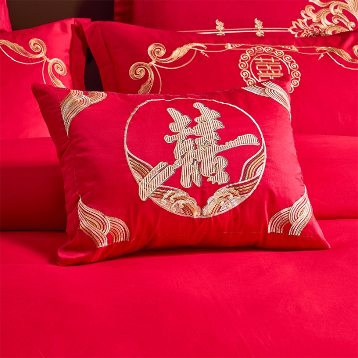 91家纺网 家纺一手货源 找家纺 振翼 2025新款40s全棉丝光喷气婚庆四件套多件套 喜上加喜