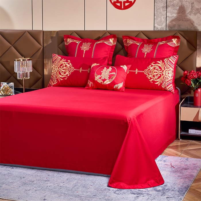 91家纺网 家纺一手货源 找家纺 振翼 2025新款40s全棉丝光喷气婚庆四件套多件套 喜上加喜