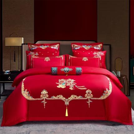 振翼 2025新款40s全棉丝光喷气婚庆四件套多件套 喜事连连