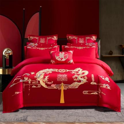 91家纺网 家纺一手货源 找家纺 振翼 2025新款40s全棉丝光喷气婚庆四件套多件套 相亲相爱