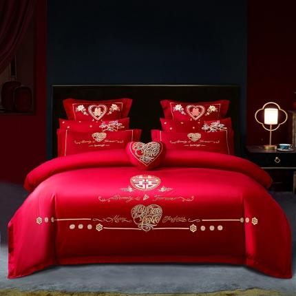 91家纺网 家纺一手货源 找家纺 振翼 2025新款40s全棉丝光喷气婚庆四件套多件套 一生所爱