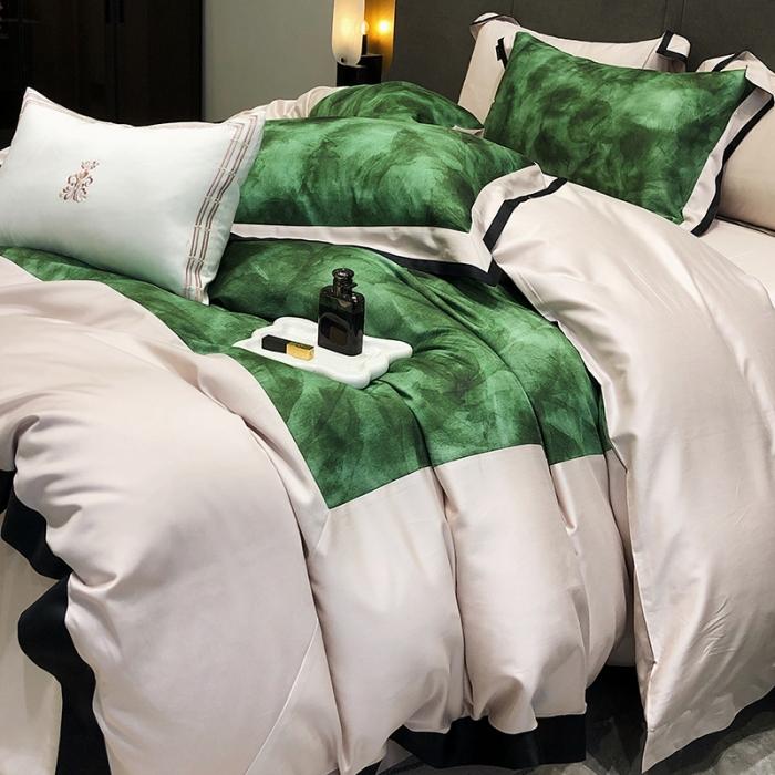 91家纺网 家纺一手货源 找家纺 黑白森林秋冬新品 天丝棉磨毛拼角四件套天丝全棉-费朗斯