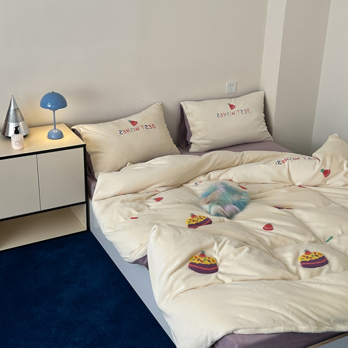 91家纺网 家纺一手货源 找家纺 时年家纺 2023新款高克重牛奶绒立体毛巾绣四件套 充值会员优惠5元 礼物