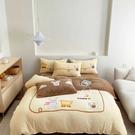 91家纺网 家纺一手货源 找家纺 眠屿家纺 2023新款加厚高克重牛奶绒单边四件套 购物车兔