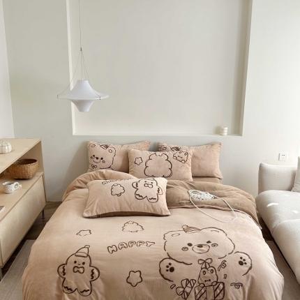 91家纺网 家纺一手货源 找家纺 总 眠屿家纺 2023新款加厚高克重牛奶绒单边四件套