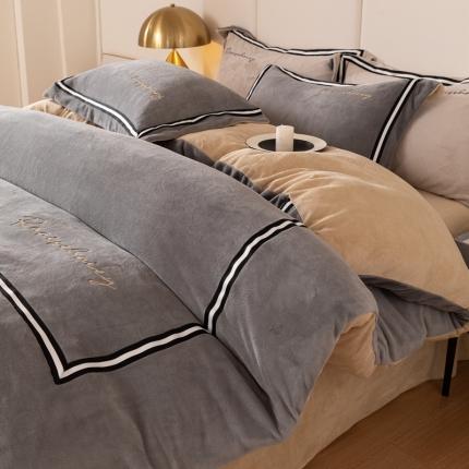 91家纺网 家纺一手货源 找家纺 （总）麦空 2025新款高克重牛奶绒刺绣织带款四件套-彩虹系列