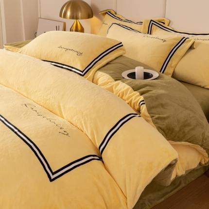 91家纺网 家纺一手货源 找家纺 （总）麦空 2025新款高克重牛奶绒刺绣织带款四件套-彩虹系列