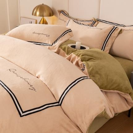 91家纺网 家纺一手货源 找家纺 麦空 2025新款高克重牛奶绒刺绣织带款四件套-彩虹系列 彩虹-香槟