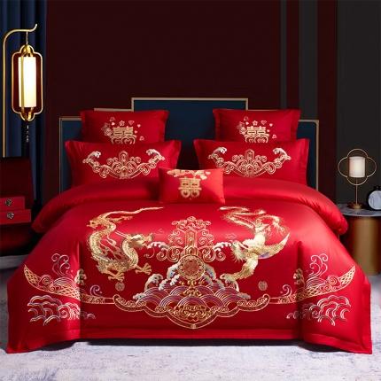 91家纺网 家纺一手货源 找家纺 富之雅 2024款全棉长绒棉婚庆四件套多件套 龙腾喜悦