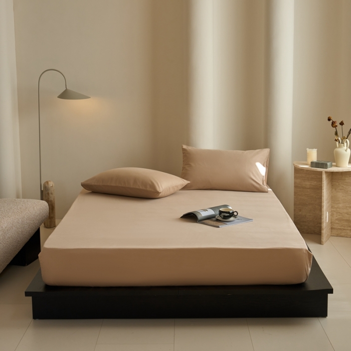 91家纺网 家纺一手货源 找家纺 鹿班家居 2023新款100s全棉磨毛单品床笠 古巴咖