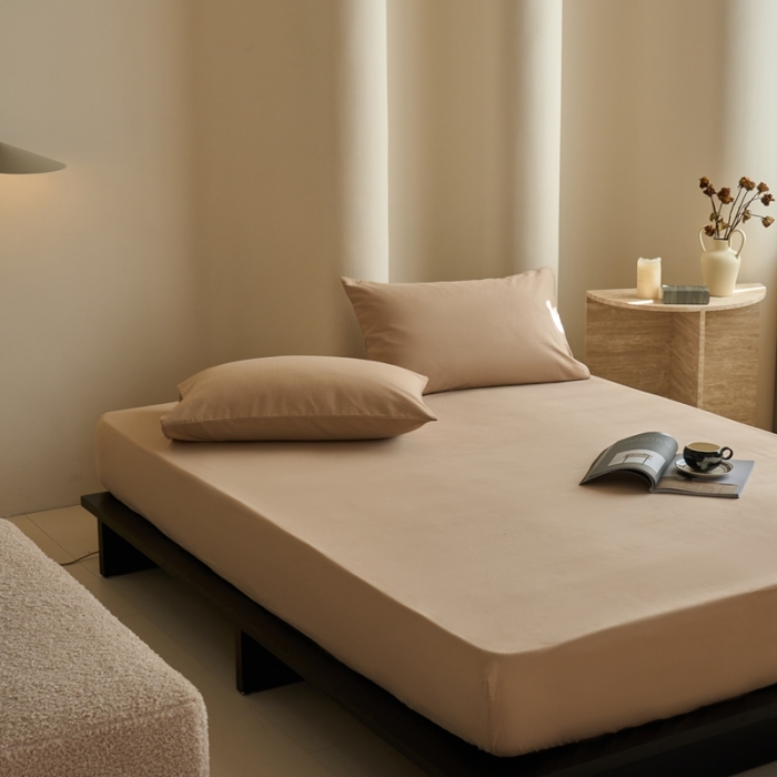 91家纺网 家纺一手货源 找家纺 鹿班家居 2023新款100s全棉磨毛单品床笠 古巴咖