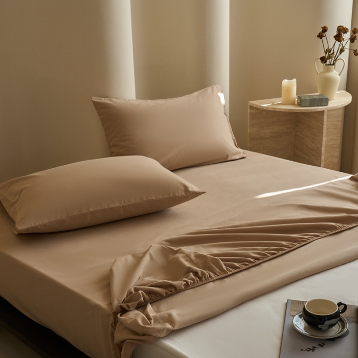 91家纺网 家纺一手货源 找家纺 鹿班家居 2023新款100s全棉磨毛单品床笠 古巴咖