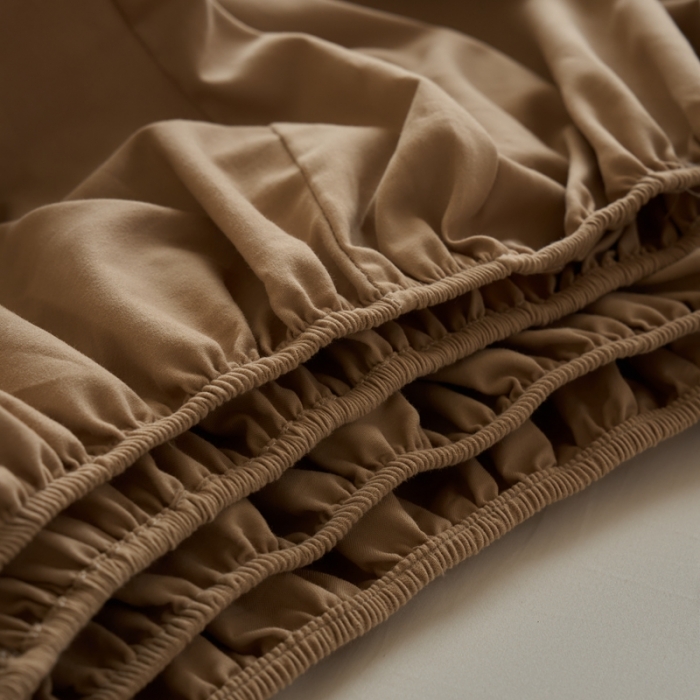 91家纺网 家纺一手货源 找家纺 鹿班家居 2023新款100s全棉磨毛单品床笠 古巴咖