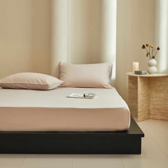 91家纺网 家纺一手货源 找家纺 鹿班家居 2023新款100s全棉磨毛单品床笠 浪漫粉