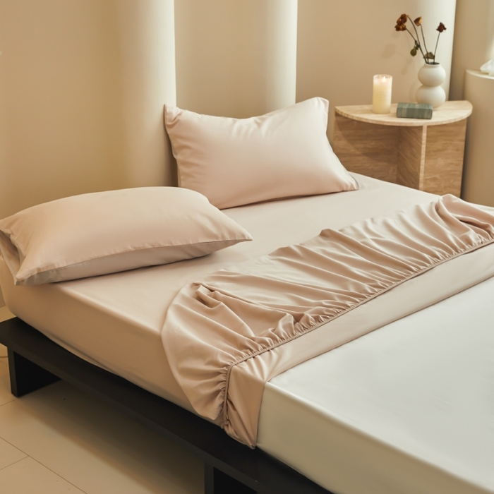 91家纺网 家纺一手货源 找家纺 鹿班家居 2023新款100s全棉磨毛单品床笠 浪漫粉