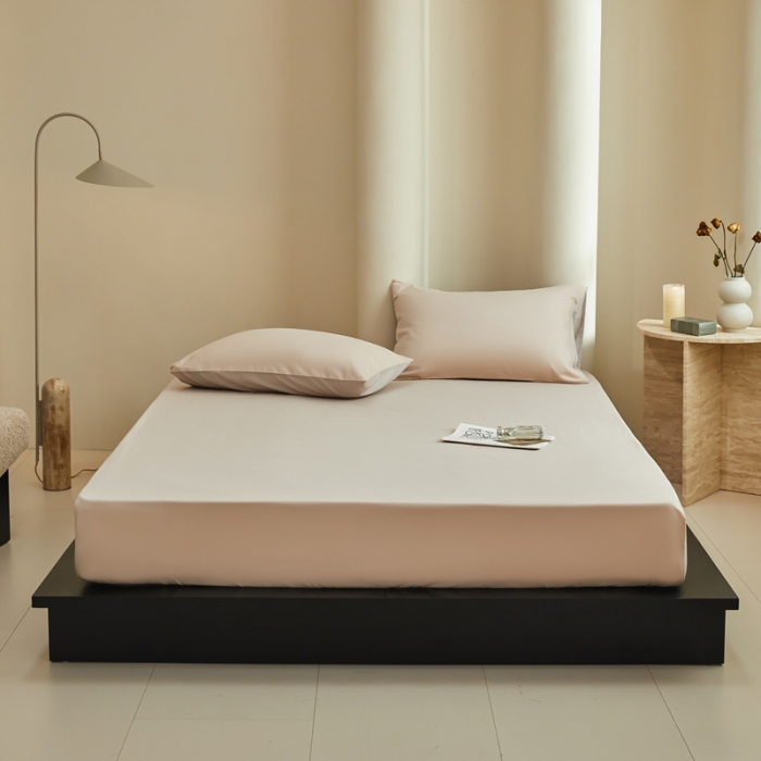 91家纺网 家纺一手货源 找家纺 鹿班家居 2023新款100s全棉磨毛单品床笠 浪漫粉