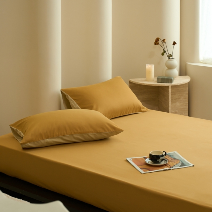 91家纺网 家纺一手货源 找家纺 鹿班家居 2023新款100s全棉磨毛单品床笠 南瓜色