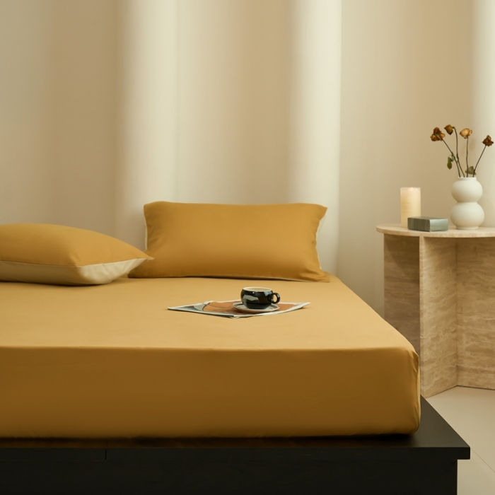 91家纺网 家纺一手货源 找家纺 鹿班家居 2023新款100s全棉磨毛单品床笠 南瓜色