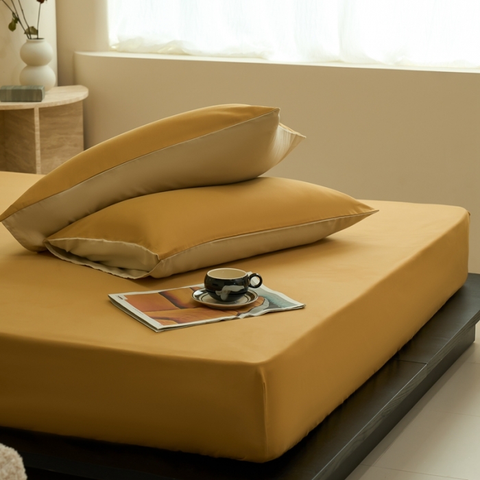 91家纺网 家纺一手货源 找家纺 鹿班家居 2023新款100s全棉磨毛单品床笠 南瓜色