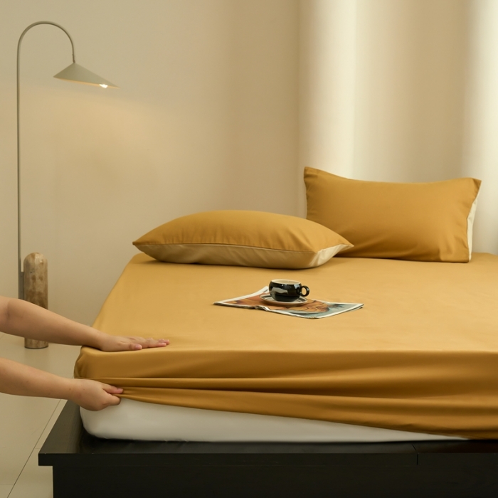 91家纺网 家纺一手货源 找家纺 鹿班家居 2023新款100s全棉磨毛单品床笠 南瓜色