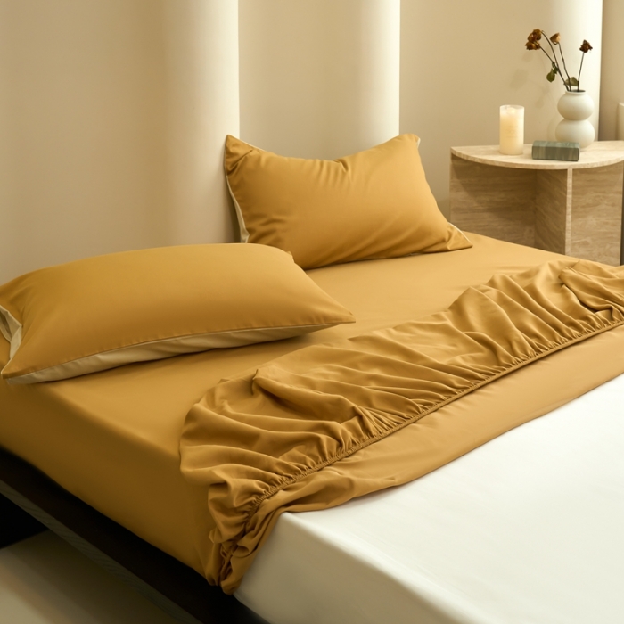 91家纺网 家纺一手货源 找家纺 鹿班家居 2023新款100s全棉磨毛单品床笠 南瓜色