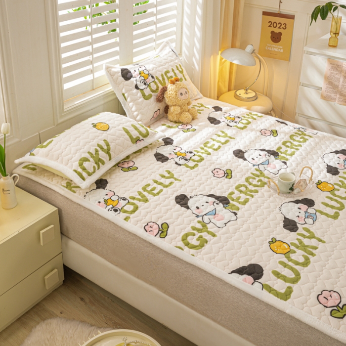 91家纺网 家纺一手货源 找家纺 米柳家纺 2023新款牛奶绒床垫床护垫薄款秋冬保暖床垫床褥子 欢乐狗狗