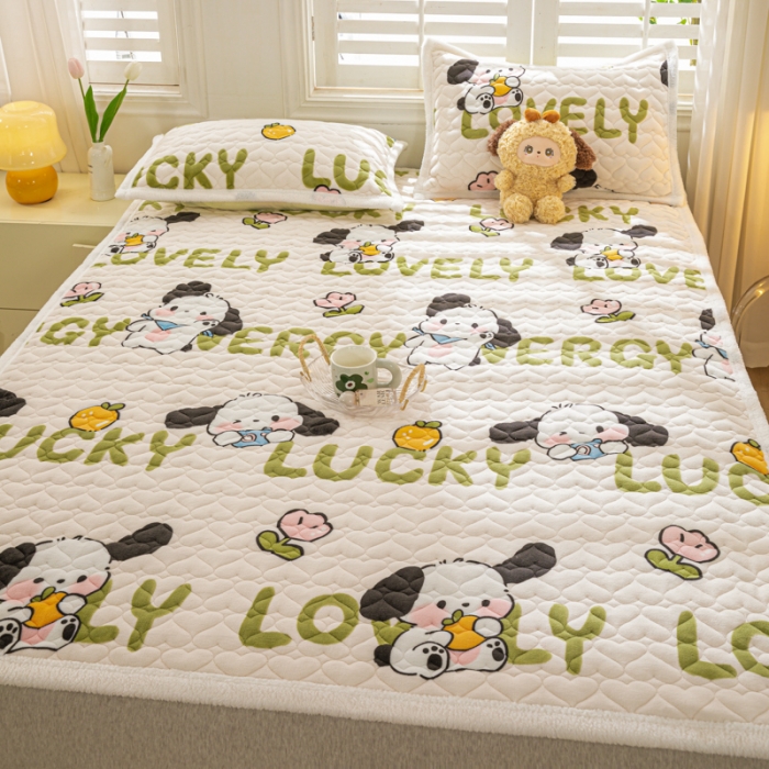91家纺网 家纺一手货源 找家纺 米柳家纺 2023新款牛奶绒床垫床护垫薄款秋冬保暖床垫床褥子 欢乐狗狗