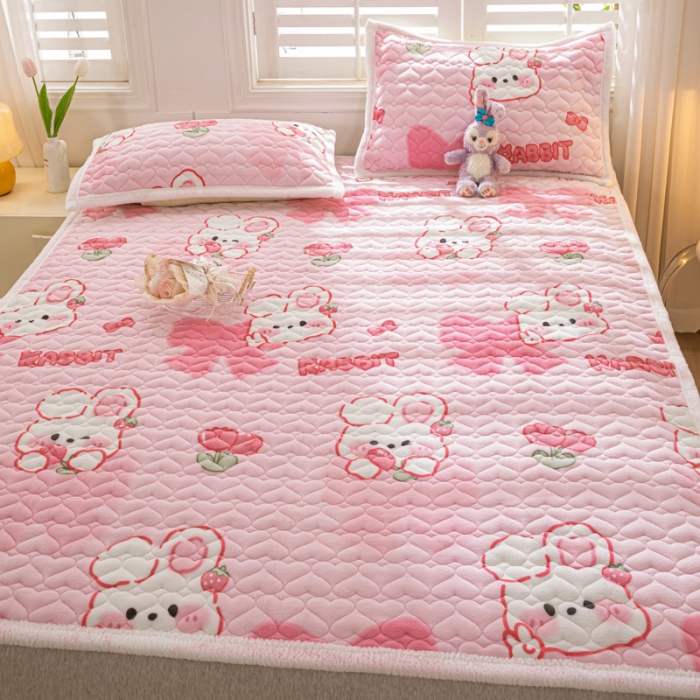 91家纺网 家纺一手货源 找家纺 米柳家纺 2023新款牛奶绒床垫床护垫薄款秋冬保暖床垫床褥子 可爱兔