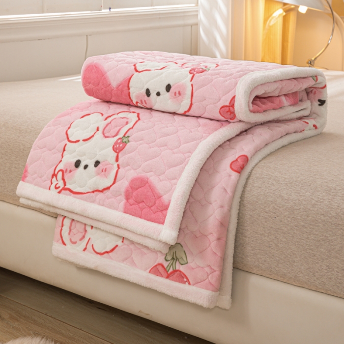 91家纺网 家纺一手货源 找家纺 米柳家纺 2023新款牛奶绒床垫床护垫薄款秋冬保暖床垫床褥子 可爱兔