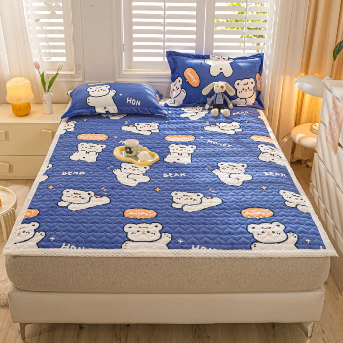 91家纺网 家纺一手货源 找家纺 米柳家纺 2023新款牛奶绒床垫床护垫薄款秋冬保暖床垫床褥子 太空熊