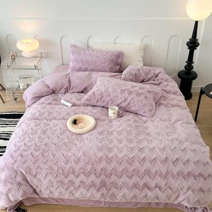 91家纺网 家纺一手货源 找家纺 昔可家纺 2023新款ins风纯色兔兔绒兔毛四件套 紫波纹