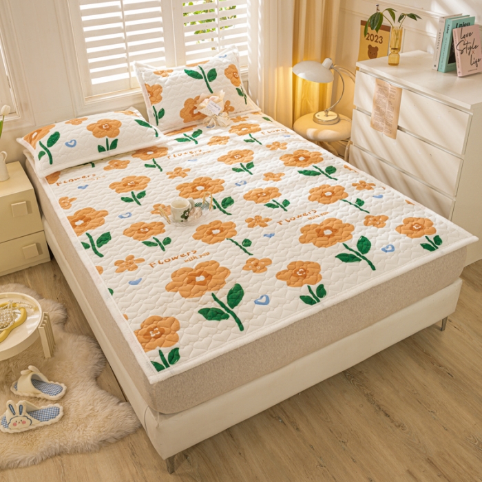 91家纺网 家纺一手货源 找家纺 米柳家纺 2023新款牛奶绒床垫床护垫薄款秋冬保暖床垫床褥子 向阳花