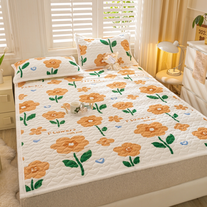 91家纺网 家纺一手货源 找家纺 米柳家纺 2023新款牛奶绒床垫床护垫薄款秋冬保暖床垫床褥子 向阳花