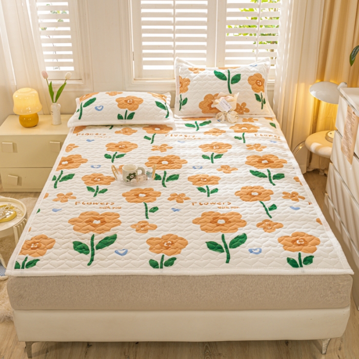 91家纺网 家纺一手货源 找家纺 米柳家纺 2023新款牛奶绒床垫床护垫薄款秋冬保暖床垫床褥子 向阳花