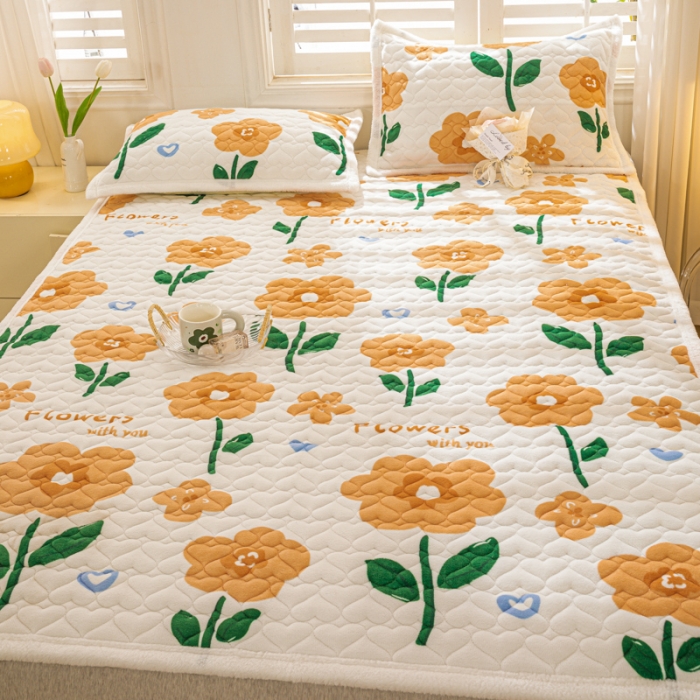 91家纺网 家纺一手货源 找家纺 米柳家纺 2023新款牛奶绒床垫床护垫薄款秋冬保暖床垫床褥子 向阳花