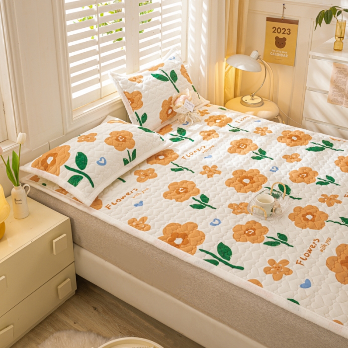 91家纺网 家纺一手货源 找家纺 米柳家纺 2023新款牛奶绒床垫床护垫薄款秋冬保暖床垫床褥子 向阳花