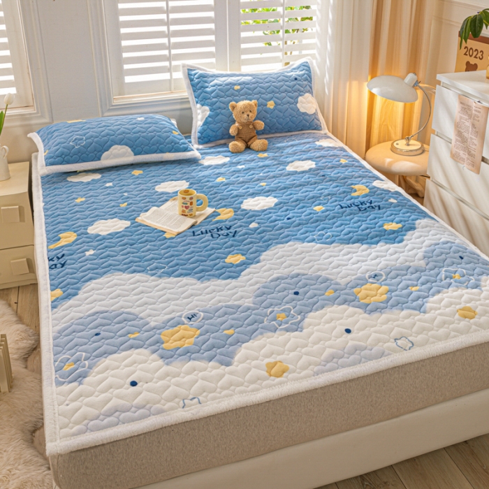 91家纺网 家纺一手货源 找家纺 米柳家纺 2023新款牛奶绒床垫床护垫薄款秋冬保暖床垫床褥子 星空